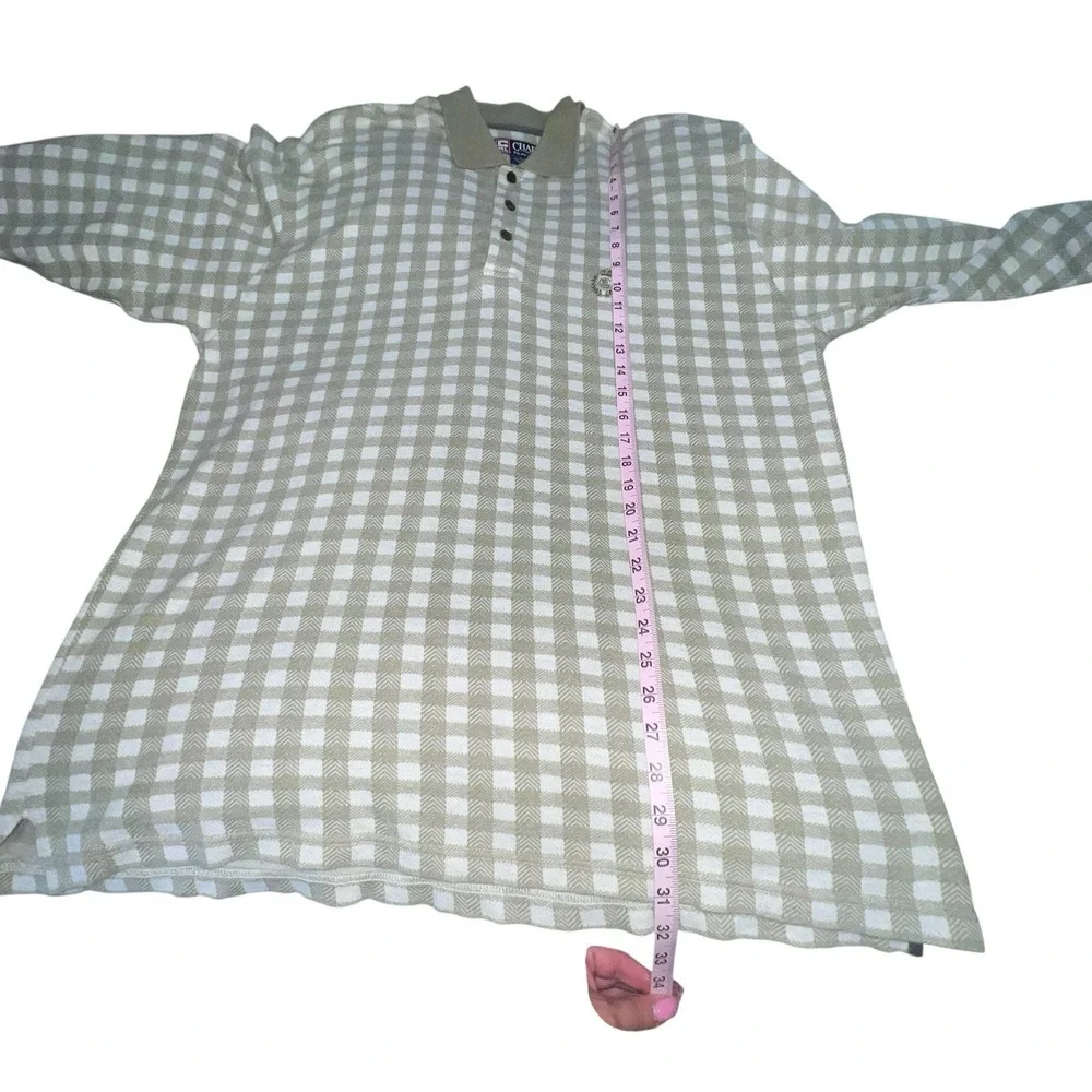 Vintage Chaps By Ralph Lauren Men's‎ Green Gingham Long Sleeve Polo Shirt Large